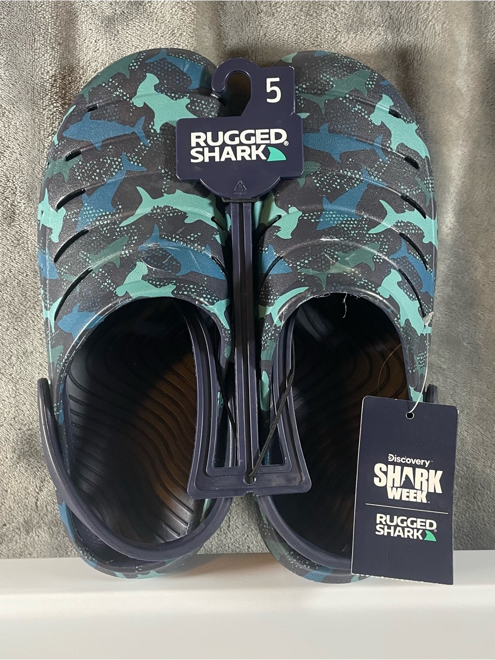 Rugged Shark Kids' Shark Print Clog Sandals - Navy & Teal, Size 5